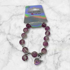 ✨5/$25✨ Purple Silver Beaded Swan Charm Bracelet NWOT